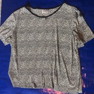 Vintage Animal Print Black & White Pleated Blouse